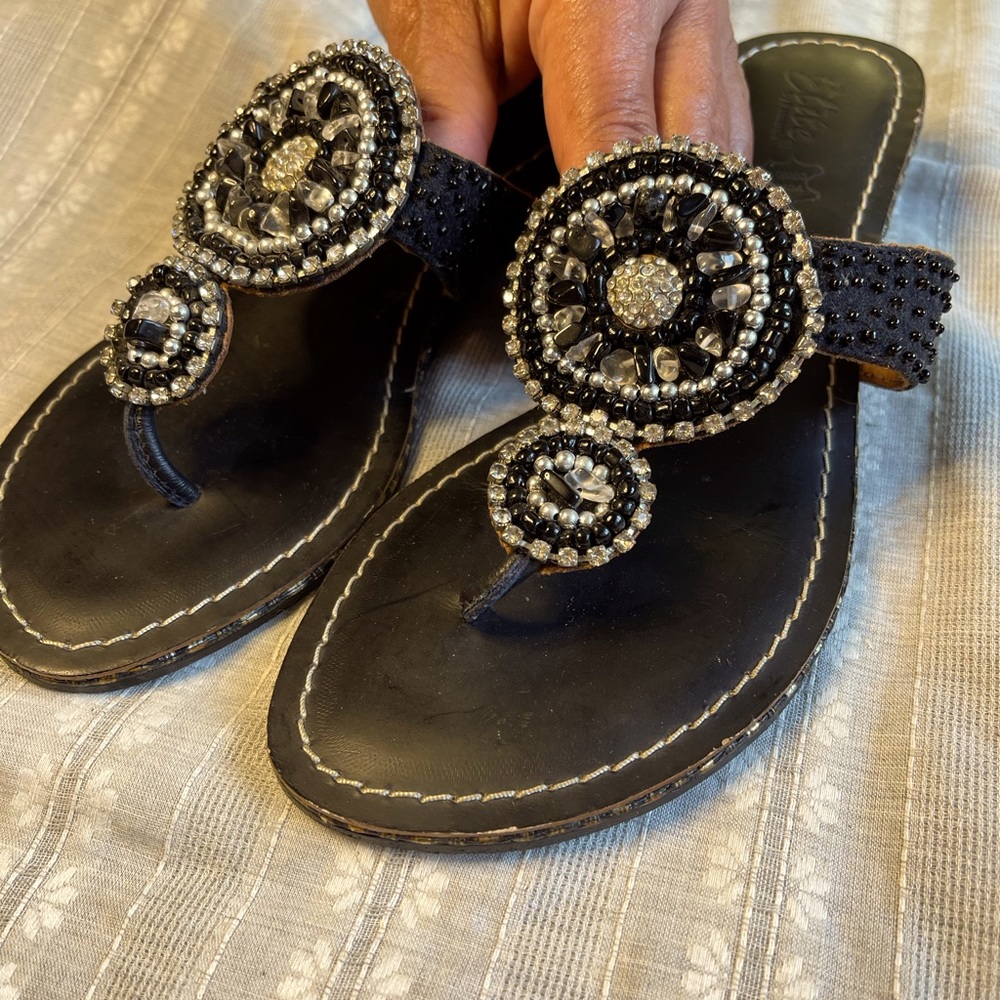 Elite Jeweled Leather Sandals